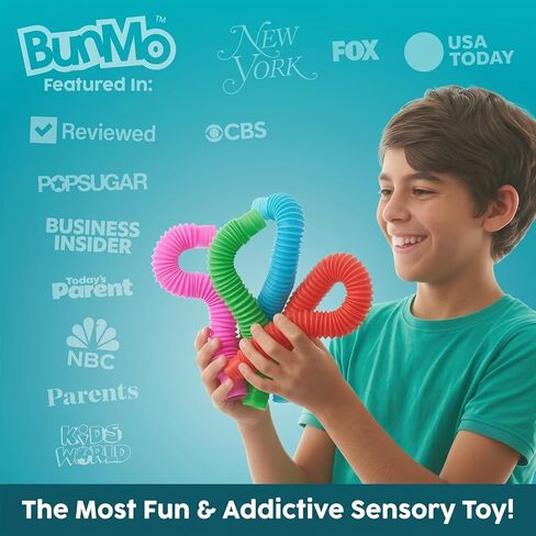 BUNMO Pop Tubes - Sensory Toys - Fidget Toys - Imaginative Play & Stimulating Creative Learning - Hours of Fun for Kids - Tons of Ways to Play - Non-Mouthable Toy 3+ - 4 Pack Large in Kuwait