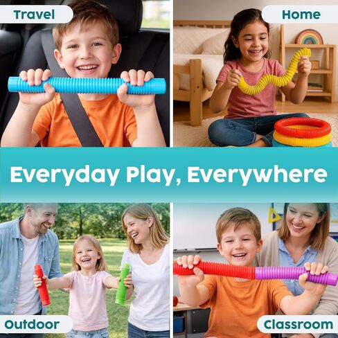 BUNMO Pop Tubes - Sensory Toys - Fidget Toys - Imaginative Play & Stimulating Creative Learning - Hours of Fun for Kids - Tons of Ways to Play - Non-Mouthable Toy 3+ - 4 Pack Large in Kuwait