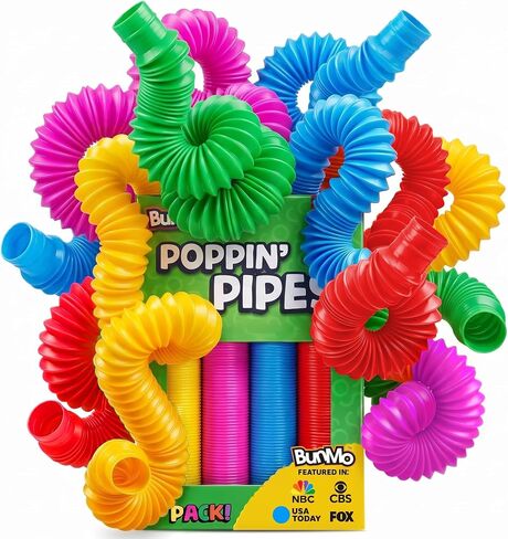 BUNMO Pop Tubes - Sensory Toys - Fidget Toys - Imaginative Play & Stimulating Creative Learning - Hours of Fun for Kids - Tons of Ways to Play - Non-Mouthable Toy 3+ - 4 Pack Large in Kuwait