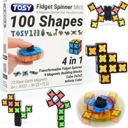 TOSY Magnet Fidget Spinner Mini - 8 Blocks, 3 in 1 Toy: Transformable Fidget Spinner, Infinity Cube, 2x2 Puzzle Cube, Easter Basket Stuffers for Kids/Adults, STEM Sensory Stress Relief Toy in Kuwait