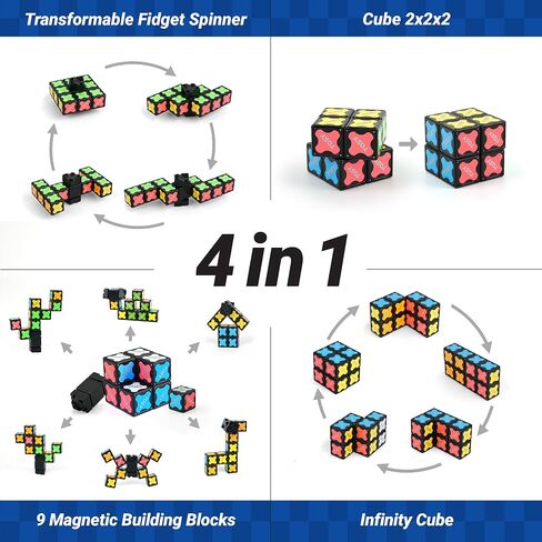 TOSY Magnet Fidget Spinner Mini - 8 Blocks, 3 in 1 Toy: Transformable Fidget Spinner, Infinity Cube, 2x2 Puzzle Cube, Easter Basket Stuffers for Kids/Adults, STEM Sensory Stress Relief Toy in Kuwait