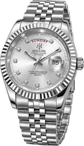 LOREO Mens Quartz Gold Watch Diamond Dial Stainless Steel Bracelet Sapphire Glass Dress Classic Date Waterproof Watches in Kuwait