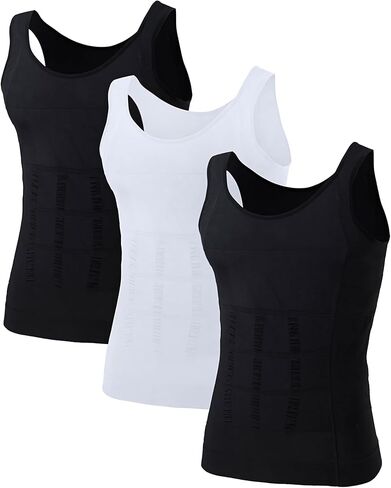 TOPTIE Mens Slimming Body Shaper Waist Trainer Vest Chest Gynecomastia Compression Shirt, 3 Pack in Kuwait
