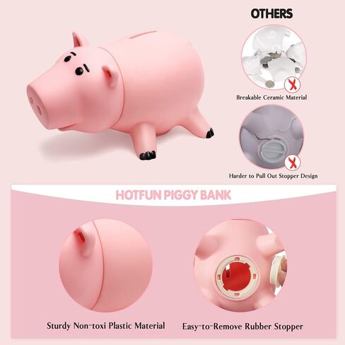 Piggy Bank, Cute Plastic Coin Bank for Boys and Girls, Unbreakable Pig Money Bank for Kids Gift (Pink) in Kuwait
