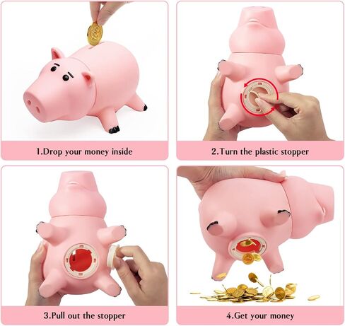 Piggy Bank, Cute Plastic Coin Bank for Boys and Girls, Unbreakable Pig Money Bank for Kids Gift (Pink) in Kuwait