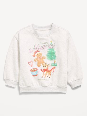 Old Navy Oversized Long-Sleeve Graphic Sweatshirt for Toddler Girls - Light Heather Gray in Kuwait