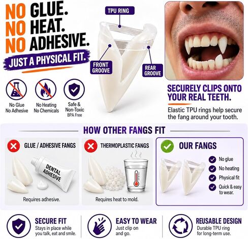 WesGen Fake Fangs Vampire Teeth for Halloween, 3 Pairs in Saudi Arabia