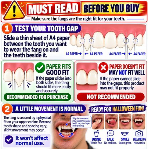 WesGen Fake Fangs Vampire Teeth for Halloween, 3 Pairs in Saudi Arabia