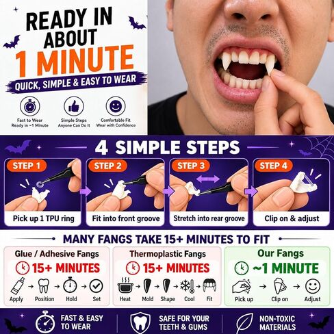 WesGen Fake Fangs Vampire Teeth for Halloween, 3 Pairs in Saudi Arabia