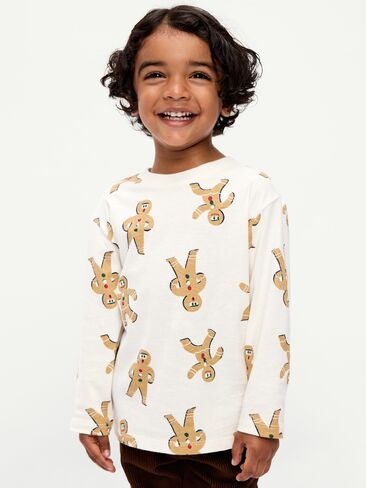 Old Navy Printed Long-Sleeve Unisex T-Shirt for Toddler - Gingerbread in Kuwait