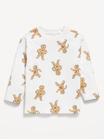 Old Navy Printed Long-Sleeve Unisex T-Shirt for Toddler - Gingerbread in Kuwait