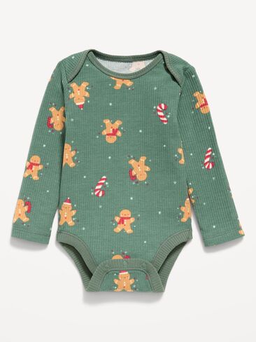 Old Navy Printed Unisex Long-Sleeve Ribbed Bodysuit for Baby - Gingerbread Man in Kuwait