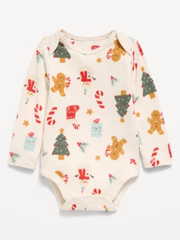 Old Navy SoftMode Printed Long-Sleeve Ribbed Bodysuit for Baby - Christmastime in Kuwait