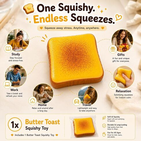 Bread Butter Squishy – Slow Rising Foam Stress Relief Fidget Toy, Soft Squeeze Desk Toy for Relaxation & Focus in Kuwait