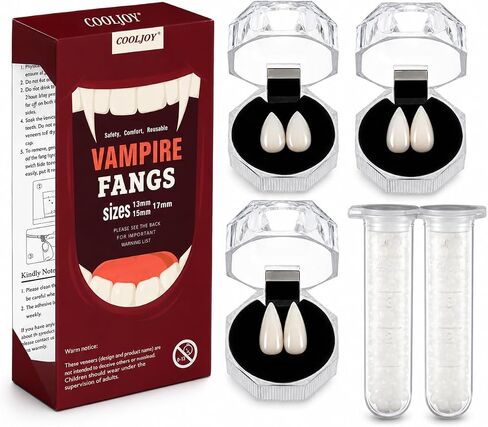 COOLJOY Vampire Teeth Fangs with Adhesive 3 Sizes Halloween Cosplay in Kuwait