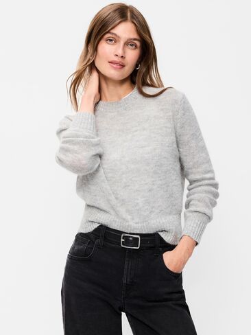 Old Navy Shrunken Cozy Wool-Blend Crew-Neck Sweater - LIGHT GREY in Kuwait