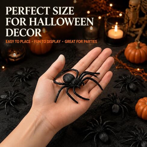 8 PCS Plastic Spiders Black Fake Spiders 3.9"x3.7" Large Spider for Halloween Realistic Prank Prop Home Party Decorations in Kuwait
