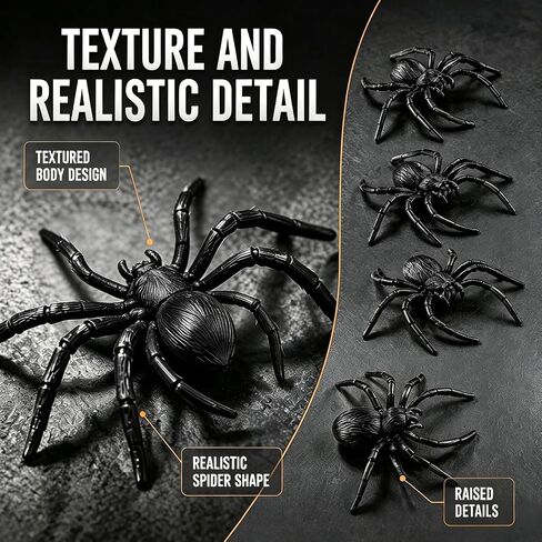 8 PCS Plastic Spiders Black Fake Spiders 3.9"x3.7" Large Spider for Halloween Realistic Prank Prop Home Party Decorations in Kuwait