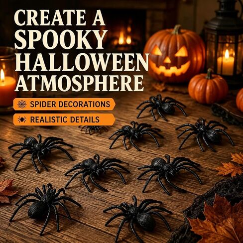 8 PCS Plastic Spiders Black Fake Spiders 3.9"x3.7" Large Spider for Halloween Realistic Prank Prop Home Party Decorations in Kuwait