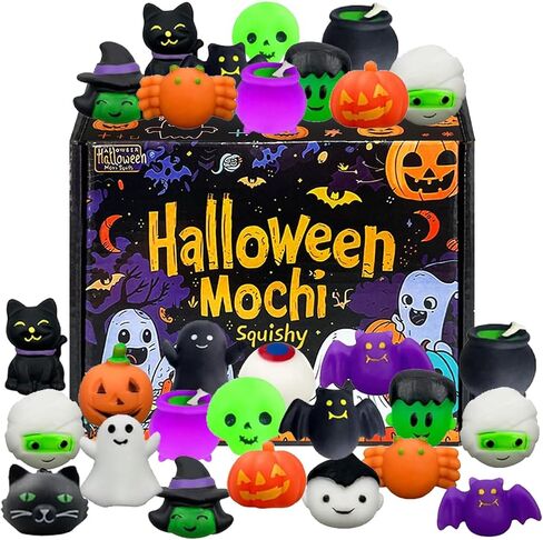 24 Pcs Halloween Mochi Squishy Toys with Gift Box Mini Kawaii Mochi Squeeze Toy Stress Reliever Anxiety Packs for Kids Party Favors Halloween Miniatures Halloween Treat Bags Gifts in Saudi Arabia