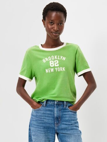 Old Navy EveryWear Crew-Neck Graphic Ringer T-Shirt - Lush Ivy in Saudi Arabia