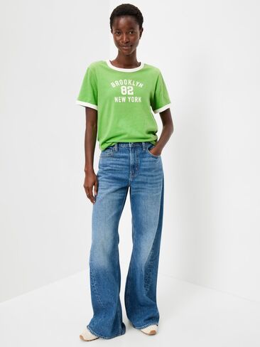 Old Navy EveryWear Crew-Neck Graphic Ringer T-Shirt - Lush Ivy in Saudi Arabia
