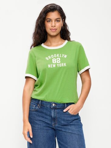 Old Navy EveryWear Crew-Neck Graphic Ringer T-Shirt - Lush Ivy in Saudi Arabia