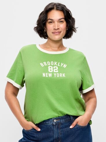 Old Navy EveryWear Crew-Neck Graphic Ringer T-Shirt - Lush Ivy in Saudi Arabia