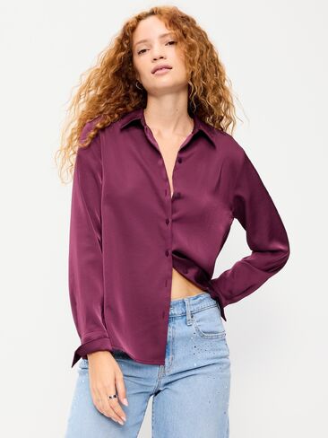 Old Navy Satin Button-Down Shirt - Cherry Bark in Saudi Arabia