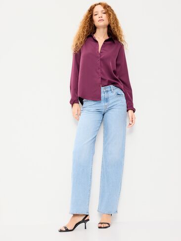 Old Navy Satin Button-Down Shirt - Cherry Bark in Saudi Arabia