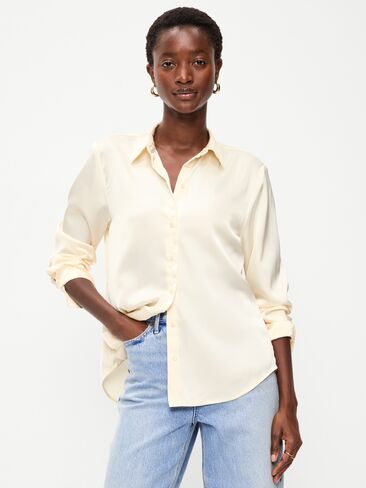 Old Navy Satin Button-Down Shirt - Creme De La Creme in Saudi Arabia
