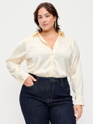 Old Navy Satin Button-Down Shirt - Creme De La Creme in Saudi Arabia