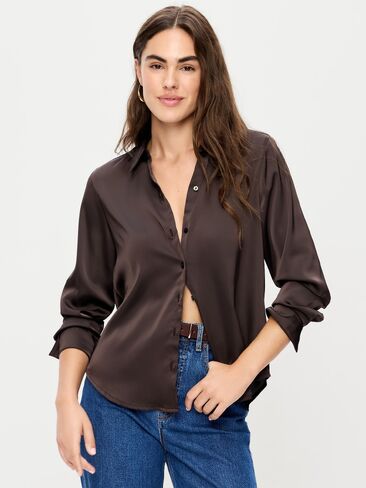 Old Navy Satin Button-Down Shirt - Black Coffee in Saudi Arabia