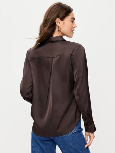 Old Navy Satin Button-Down Shirt - Black Coffee in Saudi Arabia