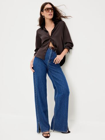 Old Navy Satin Button-Down Shirt - Black Coffee in Saudi Arabia