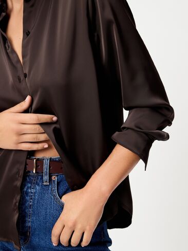 Old Navy Satin Button-Down Shirt - Black Coffee in Saudi Arabia