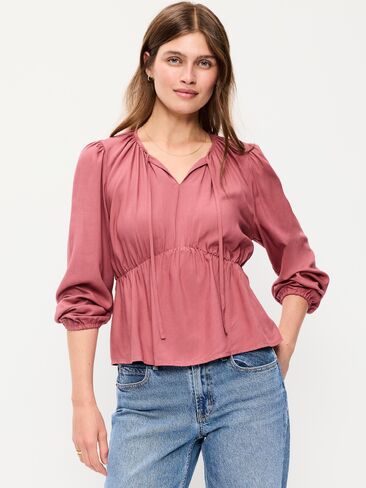 Old Navy Long-Sleeve Ruched Tie-Neck Top - ISLAND FLOWER in Saudi Arabia
