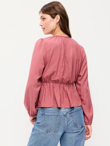 Old Navy Long-Sleeve Ruched Tie-Neck Top - ISLAND FLOWER in Saudi Arabia