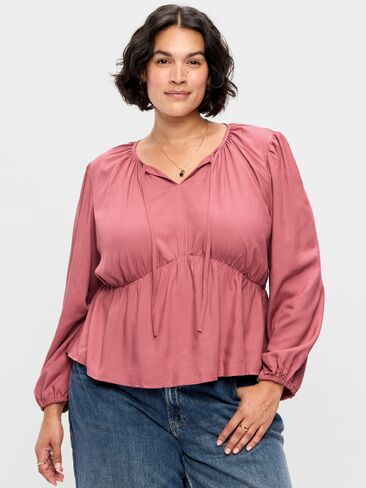 Old Navy Long-Sleeve Ruched Tie-Neck Top - ISLAND FLOWER in Saudi Arabia