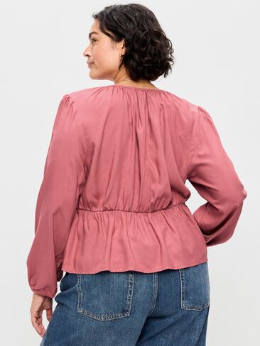 Old Navy Long-Sleeve Ruched Tie-Neck Top - ISLAND FLOWER in Saudi Arabia