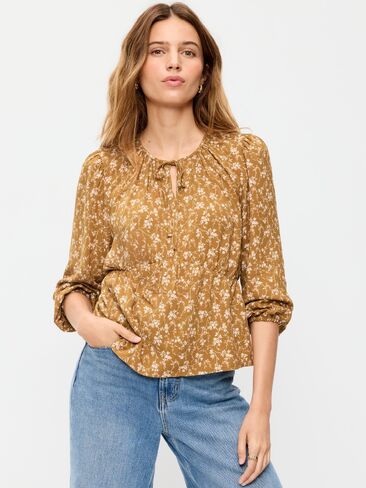 Old Navy Long-Sleeve Tie-Front Top - Yellow Floral in Saudi Arabia