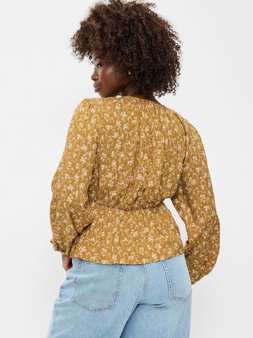 Old Navy Long-Sleeve Tie-Front Top - Yellow Floral in Saudi Arabia