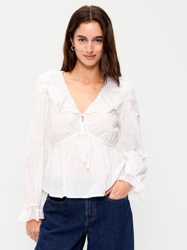 Old Navy Long-Sleeve Ruffle Collar Peplum Top - White Lilies in Saudi Arabia