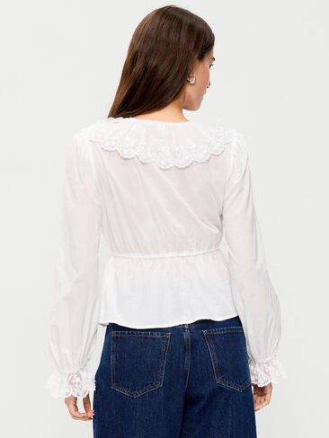 Old Navy Long-Sleeve Ruffle Collar Peplum Top - White Lilies in Saudi Arabia