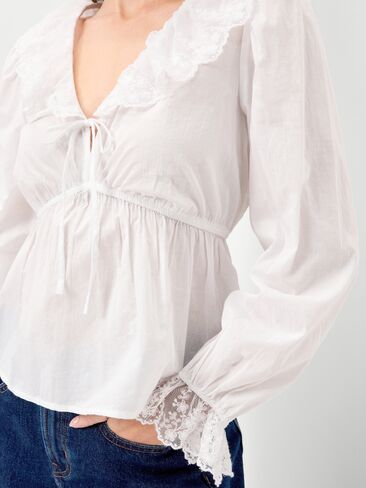 Old Navy Long-Sleeve Ruffle Collar Peplum Top - White Lilies in Saudi Arabia