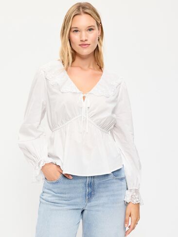Old Navy Long-Sleeve Ruffle Collar Peplum Top - White Lilies in Saudi Arabia