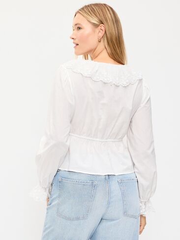Old Navy Long-Sleeve Ruffle Collar Peplum Top - White Lilies in Saudi Arabia