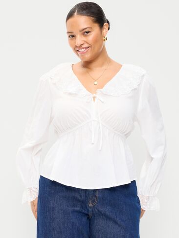 Old Navy Long-Sleeve Ruffle Collar Peplum Top - White Lilies in Saudi Arabia