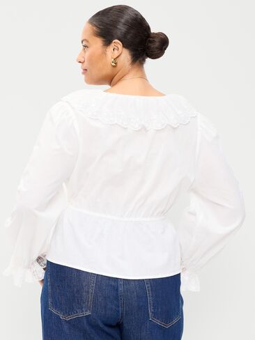 Old Navy Long-Sleeve Ruffle Collar Peplum Top - White Lilies in Saudi Arabia