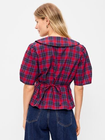 Old Navy Lapel Collar Short-Sleeve Button-Front Top - Red Plaid in Saudi Arabia